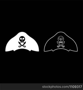 Pirate hat with skull and saber cutlass icon outline set white color vector illustration flat style simple image