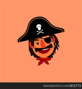 Pirate head in pirate hat isolated vector icon on light pink background. Pirate head vector icon