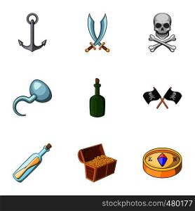 Pirate icons set. Cartoon set of 9 pirate vector icons for web isolated on white background. Pirate icons set, cartoon style