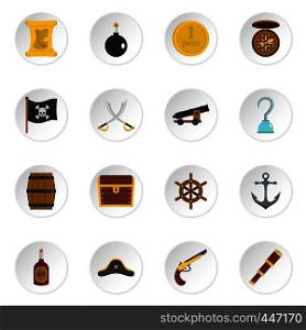 Pirate icons set in flat style isolated vector icons set illustration. Pirate icons set in flat style