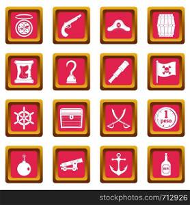 Pirate icons set in pink color isolated vector illustration for web and any design. Pirate icons pink