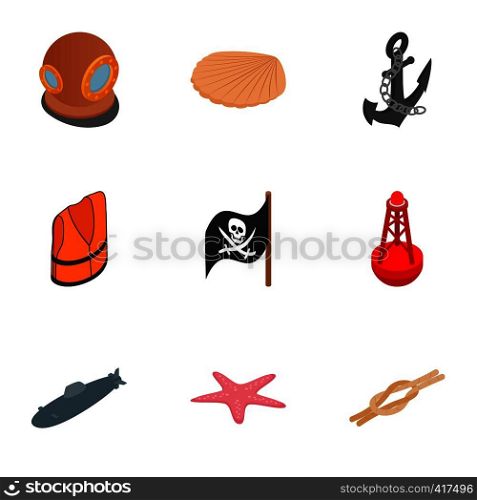 Pirate icons set. Isometric 3d illustration of 9 pirate vector icons for web. Pirate icons set, isometric 3d style