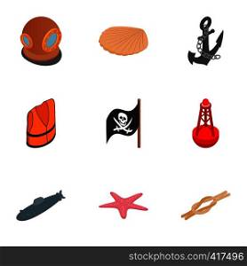Pirate icons set. Isometric 3d illustration of 9 pirate vector icons for web. Pirate icons set, isometric 3d style