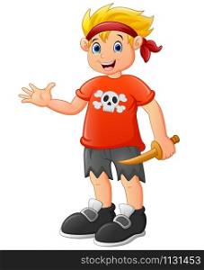 Pirate kid holding a wooden knife