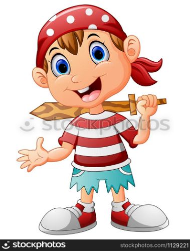 Pirate kid holding a wooden sword