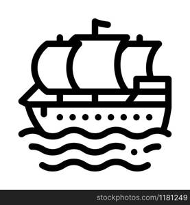 Pirate Sail Boat Icon Vector. Outline Pirate Sail Boat Sign. Isolated Contour Symbol Illustration. Pirate Sail Boat Icon Vector Outline Illustration