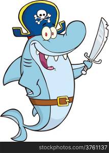 Pirate Shark Cartoon Character Holding A Sword