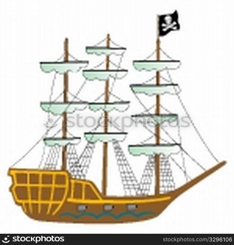 pirate ship isolated on white background, abstract vector art illustration