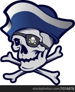 Pirate skull mascot. Sport logotype. Label. Isolated on white