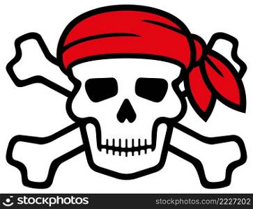 Pirate symbol - skull with crossed bones and red bandanna