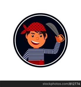 Pirate with knife isolated icon in circle shape. Vector illustration. Pirate with knife icon in circle