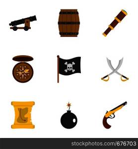 Pirates armor icon set. Flat set of 9 pirates armor vector icons for web isolated on white background. Pirates armor icon set, flat style