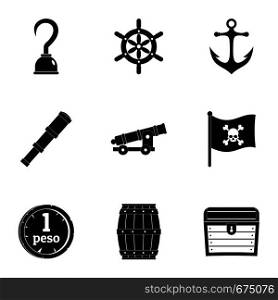 Pirates attributes icon set. Simple set of 9 pirates attributes vector icons for web isolated on white background. Pirates attributes icon set, simple style