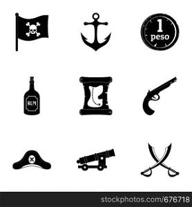 Pirates element icon set. Simple set of 9 pirates element vector icons for web isolated on white background. Pirates element icon set, simple style