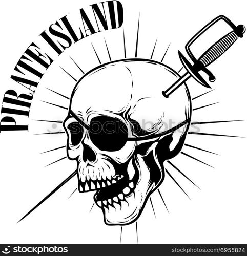 pirates. Emblem template with swords and pirate skull. Design element for logo, label, emblem, sign. Vector illustration