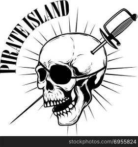 pirates. Emblem template with swords and pirate skull. Design element for logo, label, emblem, sign. Vector illustration