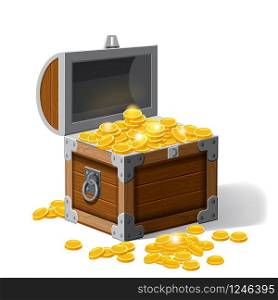 Piratic trunks chests with gold coins treasures. . Vector illustration. Cartoon style. Piratic trunk chests with gold coins treasures. . Vector illustration. Cartoon style, isolated