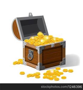 Piratic trunks chests with gold coins treasures. . Vector illustration. Cartoon style. Piratic trunk chests with gold coins treasures. . Vector illustration. Cartoon style, isolated