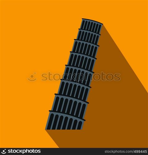Pisa Tower icon in flat style on yellow background. Pisa Tower icon, flat style