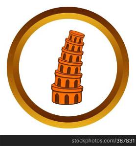 Pisa Tower vector icon in golden circle, cartoon style isolated on white background. Pisa Tower vector icon