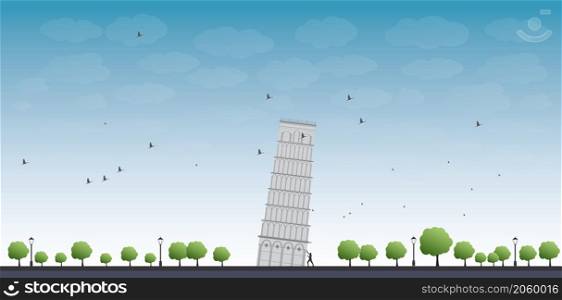 Pisa Tower with blue sky and tourist Vector illustration