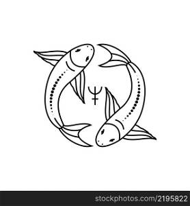 Pisces zodiac sign in line art style on white background.