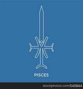 Pisces zodiac sign. Line style icon of zodiacal weapon sword. One of 12 zodiac weapons. Astrological, horoscope sign. Clean and modern vector illustration for design, web.
