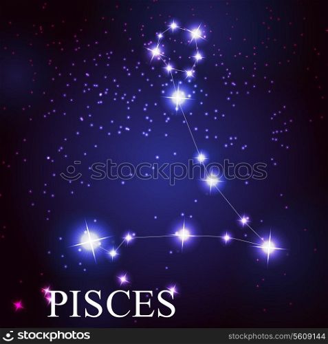Pisces zodiac sign of the beautiful bright stars on the background of cosmic sky