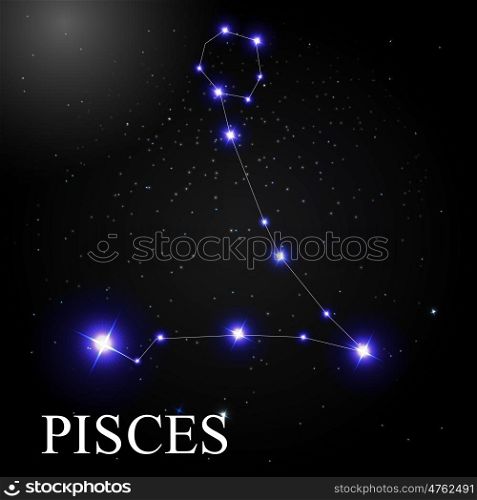 Pisces Zodiac Sign with Beautiful Bright Stars on the Background of Cosmic Sky Vector Illustration EPS10. Pisces Zodiac Sign with Beautiful Bright Stars on the Background
