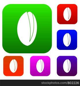 Pistachio nut set icon color in flat style isolated on white. Collection sings vector illustration. Pistachio nut set color collection