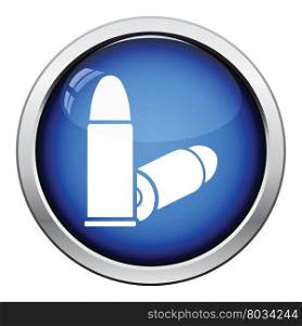Pistol bullets icon. Glossy button design. Vector illustration.