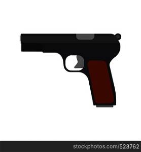 Pistol side view danger metal army graphic defense. Gun flat ammunition caliber 9mm vector icon. Handgun weapon police
