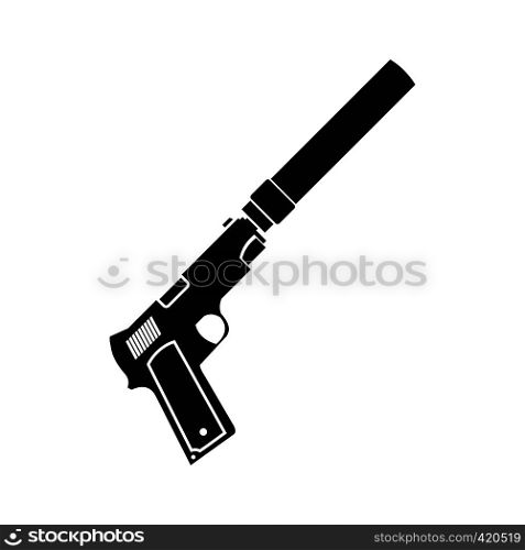 Pistol with silencer black simple icon isolated on white background. Pistol with silencer black simple icon