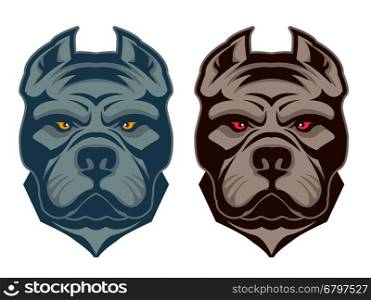 Pit bull mascot. Design element for logo, label, emblem, sign, badge. Vector illustration.