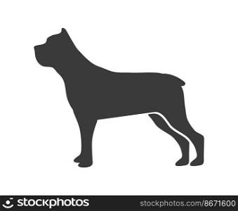 Pit bull silhouette. Sign of rottweiler friend large dog, vector icon isolated on white background. Pit bull silhouette. Sign of rottweiler friend large dog, vector icon