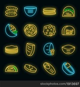 Pita bread icons set. Outline set of pita bread vector icons neon color on black. Pita bread icons set vector neon