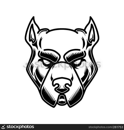 Pitbull head illustration in engraving style. Design element for logo, label, sign, poster, t shirt. Vector illustration