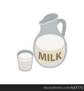 Pitcher and glass of milk icon in isometric 3d style on a white background. Pitcher and glass of milk icon, isometric 3d style