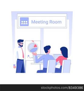 Pitching idea for investor isolated concept vector illustration. Startup owner at meeting with investors, business strategy, financial program, raising money, venture funding vector concept.. Pitching idea for investor isolated concept vector illustration.