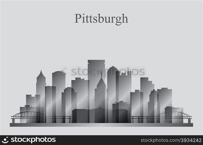 Pittsburgh city skyline silhouette in grayscale, vector illustration