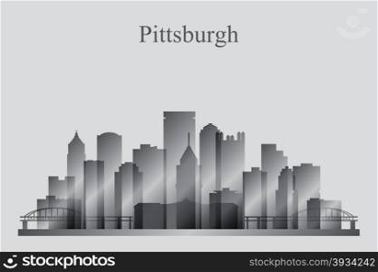 Pittsburgh city skyline silhouette in grayscale, vector illustration