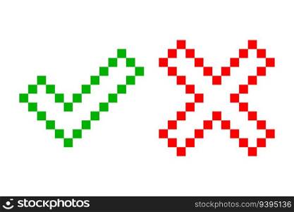Pixel art check mark and cross mark. Tick and cross sign. Vector illustration. EPS 10. stock image.. Pixel art check mark and cross mark. Tick and cross sign. Vector illustration. EPS 10.