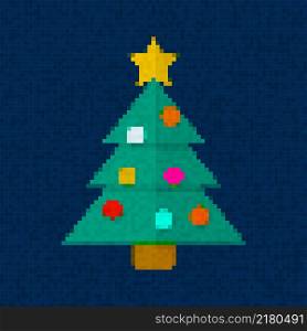 Pixel art Christmas tree vector icon