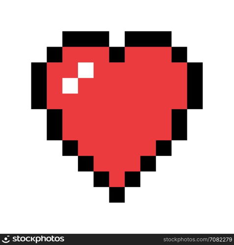 Pixel art red heart. Love and valentine symbol. Vector icon design element.