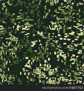 Pixel camouflage seamless pattern on black background. Military camouflage endless wallpaper. Design for fabric, textile print, wrapping paper, cover. Modern vector illustration. Pixel camouflage seamless pattern on black background. Military camouflage endless wallpaper. D