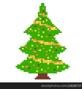 Pixel Christmas tree with garlands 8 bits Happy New Year stock illustration