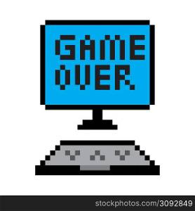 Pixel computer in retro style. Game over. Computer interface. Communication technology. Vector illustration. stock image. EPS 10.. Pixel computer in retro style. Game over. Computer interface. Communication technology. Vector illustration. stock image.