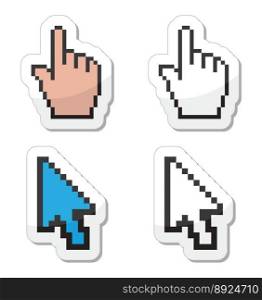 Pixel coursors icons - hand and arrow vector image