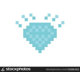 Pixel diamond icon. 8 bit gem ilustration symbol. Sign games vector flat.