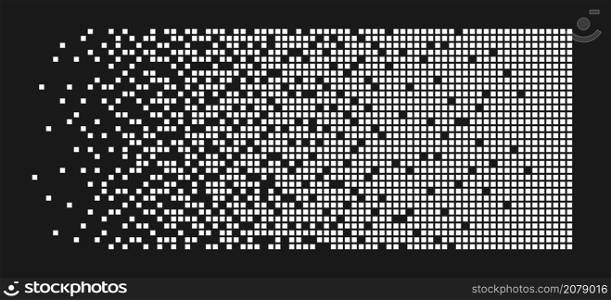 Pixel disintegration background. Decay effect. Dispersed dotted pattern. Concept of disintegration. Abstract pixel mosaic texture with simple square particles. Vector illustration on black background.. Pixel disintegration background. Decay effect. Dispersed dotted pattern. Concept of disintegration. Abstract pixel mosaic texture with simple square particles. Vector illustration on black background